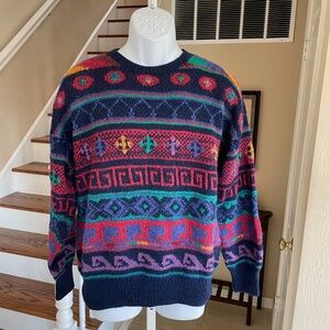 Pavo Real Crew Neck Sweater Colorful 100% Alpaca Made in Peru Men's M
